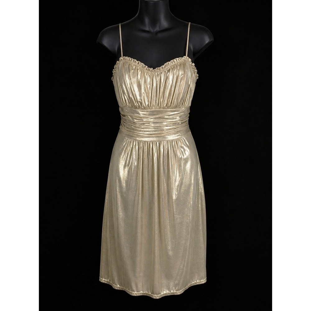 Democracy Y2K Ruched Empire Waist Cocktail Dress Women 12 Metallic Champagne
